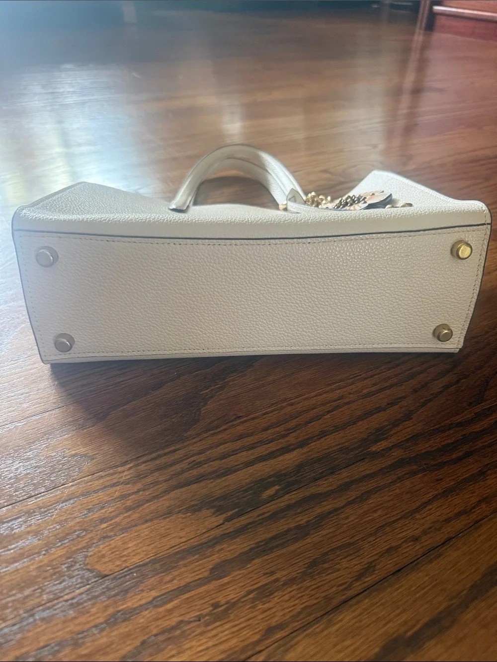 Coach White Pebbled Leather Satchel with Floral Charm